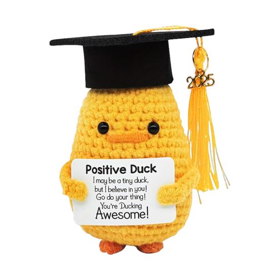 Crochet Doll Handmade Plush Positive Duck Inspirational Card Knitted Doll Backpack Accessory Graduation Gift