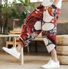 Летние пляжные укороченные брюки из хлопка и льна, мужские, свободные, большого размера, шаровары, брюки с этническим цветочным принтом