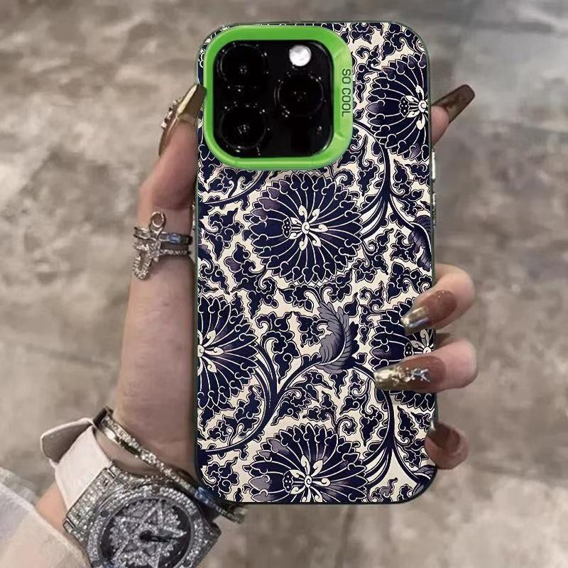 Ретро-синий узор для Apple iPhone 14/15 Pro, 16 Pro Max, 17 Air - Модный и высококлассный дизайн