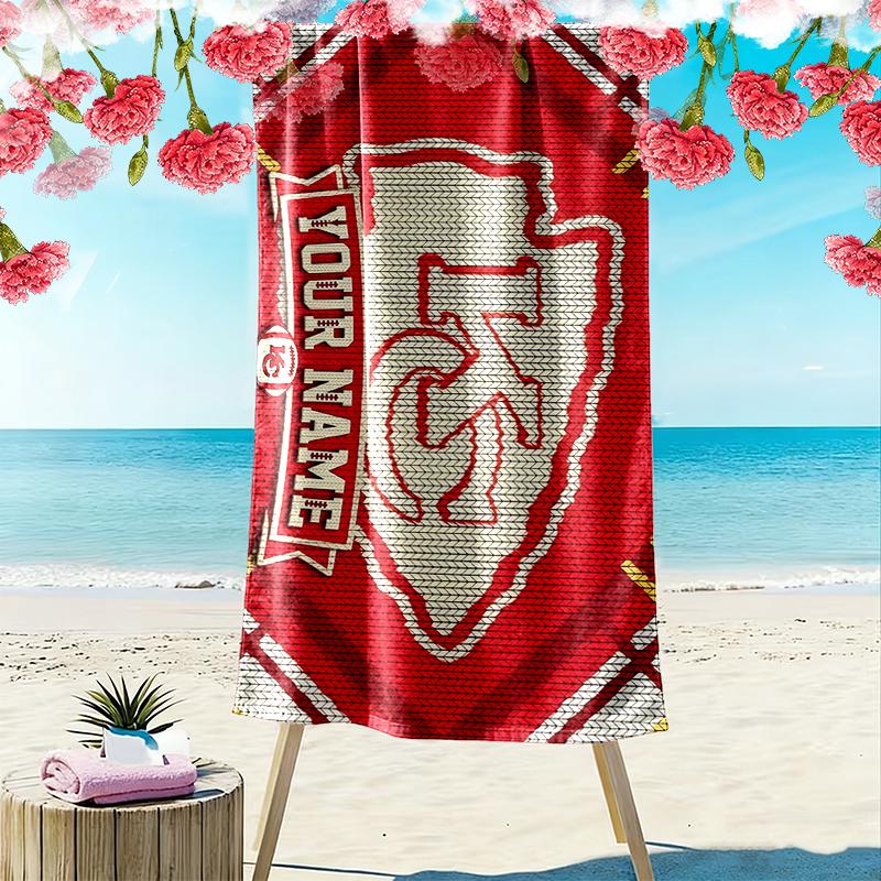Custom Name,Kansas City Chiefs Print Beach Towel, Large Soft Quick Dry Towel for Beach Camping Swimming