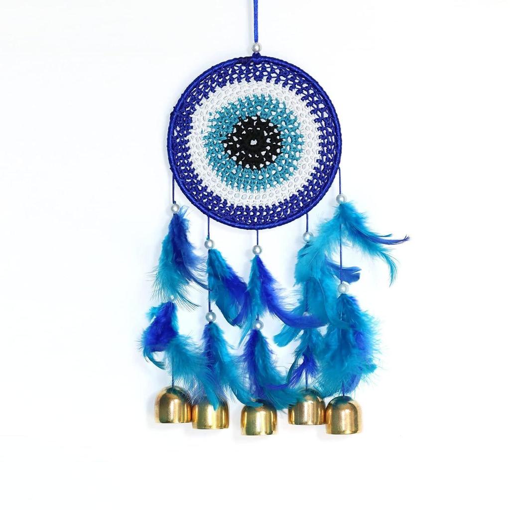 Metal, Bell, Feather, Bead, Thread Wind Chime Dream Catcher for Wall Decor, Bedroom, Balcony, Garden, Kids Room (30 Cm X 13 Cm) Small (Multi)