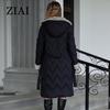 ziai Зимняя женская парка с меховым воротником и капюшоном, поясом, толстое теплое пальто, модная длинная куртка-пуховик, стеганое пальто, женская одежда ZR-20695