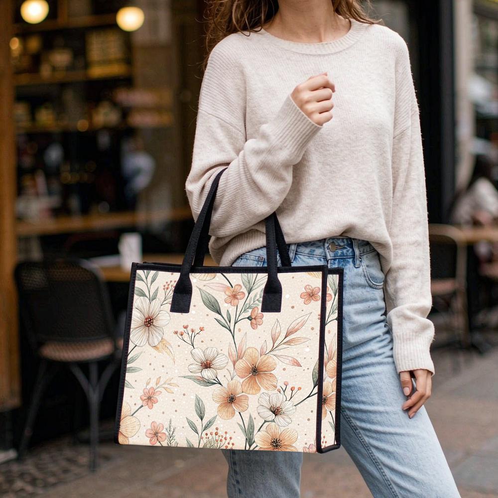 Elegant Floral Print Tote Bag Stylish Portable Commute Shoulder Bag for Women Daily Use