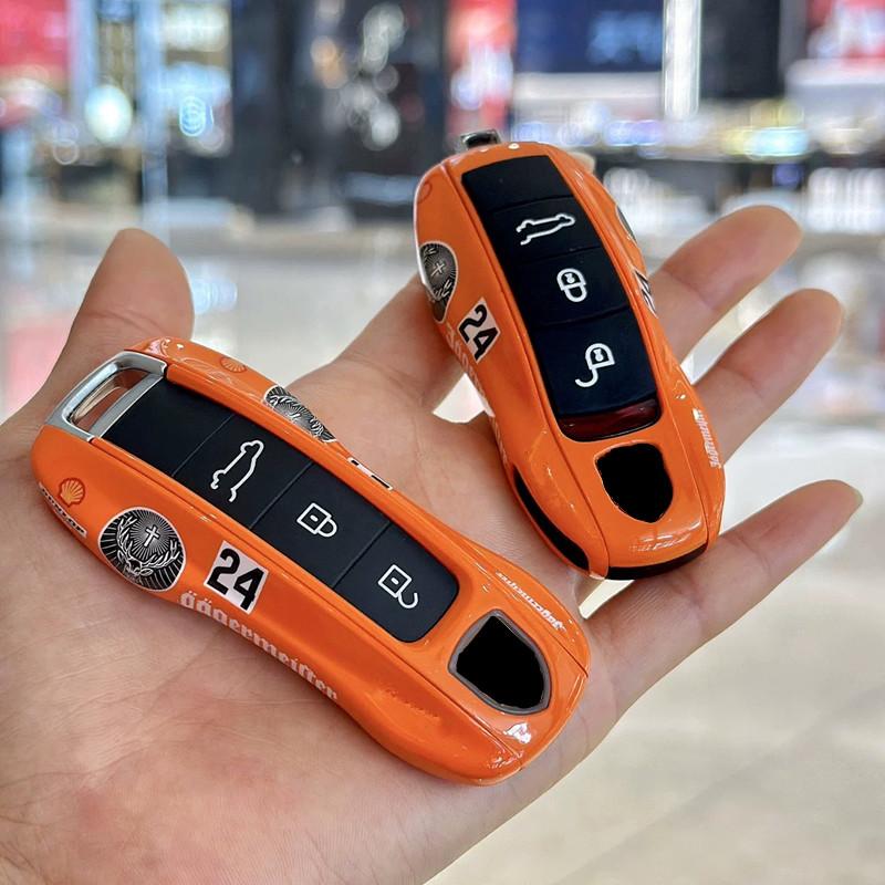 AABKW1 Lava Orange Car Key Case ABS Protective Fob Cover For Porsche Cayenne Macan Panamera 718 Taycan 911 Key Interior Accessories