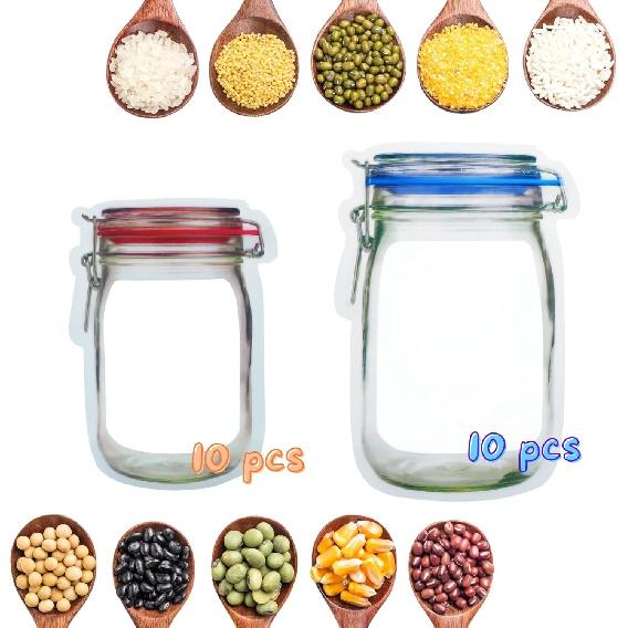 laffeya 20 Reble Mason Jar Bags for Cookies, Nuts, Candies, Great for Picnics, Camping, Sealable Spice Storage Bags