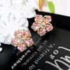 Pink Flower Zircon Ear Pins With Silver Needle For Casual And Formal Occasions