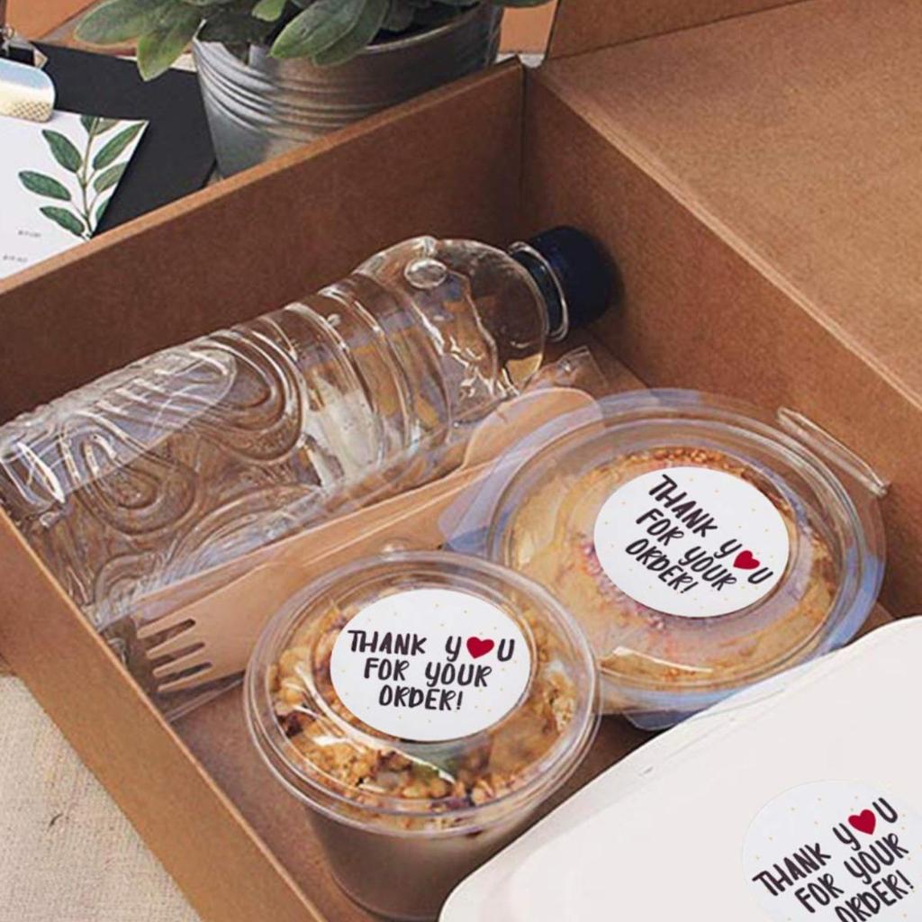 500-Roll Round White Stickers: "Thank You for Your Order" with Red Heart - Perfect for Handmade Purchases