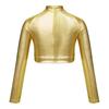 Girls Figure Skating Outfit Mock Neck Long Sleeve Sequin Shiny Crop Top Metallic Striped Pants Dance Costume