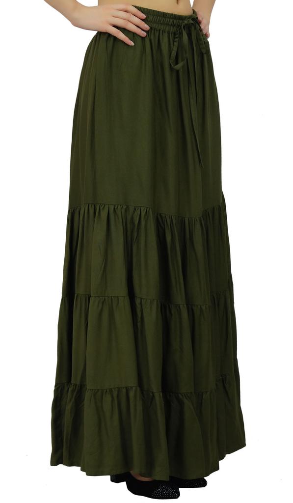 Bimba Длинная расклешенная юбка макси-ярус в стиле бохо с эластичной резинкой на талии из вискозы в стиле бохо