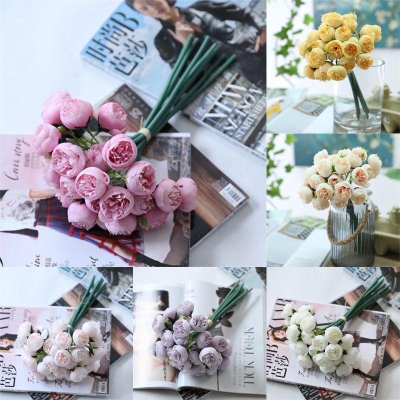 Потрясающие высокореалистичные шелковые цветы пиона и чайной розы с 21 головкой для домашнего декора