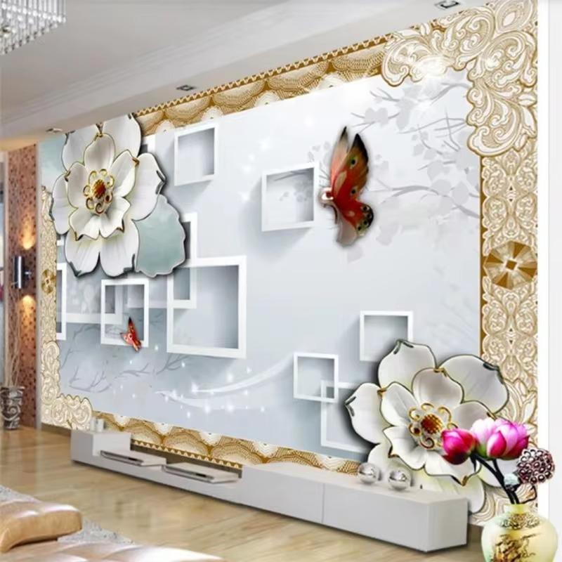 Обои 3D Рельеф Цветок Фреска Гостиная Спальня Ресторан Телевизор Фон Настенное украшение Фреска