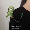 Cute Plush Dinosaur Brooch With Chain Cartoon Animal Brooch Pin Creative Clothing Accessory For Sweater Coat Backpack Gift Funny