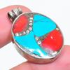 Vintage Nepal Pendant 1.6" Natural Turquoise Coral Chunky Tribal Ethnic NP 2378