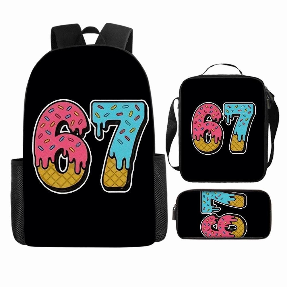 Luxury Popular Cool Novelty 67 six seven 3D Print 3pcs/Set pupil School Bags Laptop Daypack Backpack Lunch bag Pencil Case
