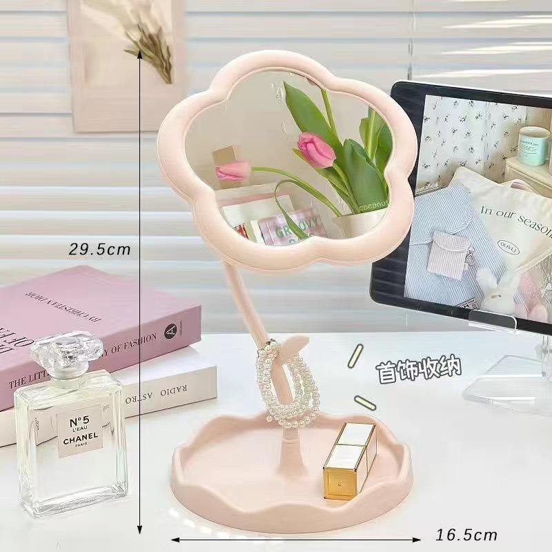 Creative Flower Mirror Desktop Dormitory Desktop Mirrors for Bedroom Home Rotatable Decor Mirror 29.5 x 16.5cm