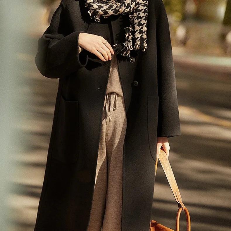 Новое утолщенное и теплое женское повседневное шерстяное пальто осенью и зимой