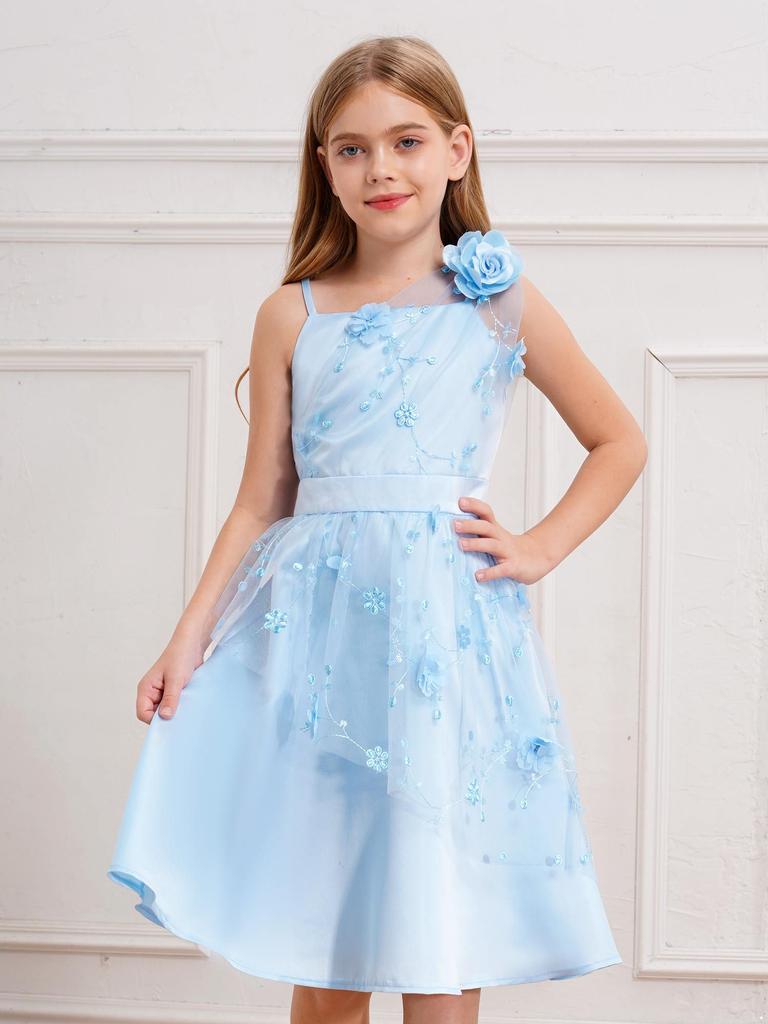 Платье из тюля для девочек на день рождения, украшенное стразами, для свадебной вечеринки, детское синее платье, элегантное шикарное вечернее платье без рукавов с бантом и бретелькой через шею