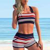 Women's Shoulder Strap Swimsuit Red and White Stripes Print Bikini Tankini Swimsuit