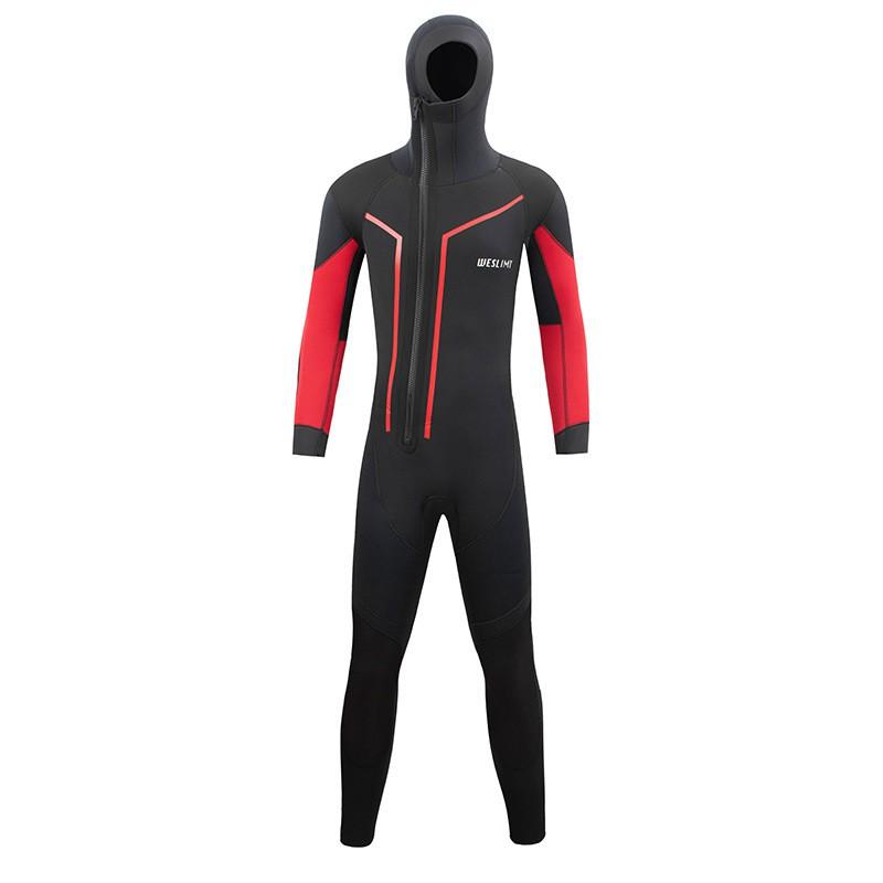 5mm Thick Front-Zip Full Wetsuit With Hood Scuba Diving Freediving Surfing Snorkeling
