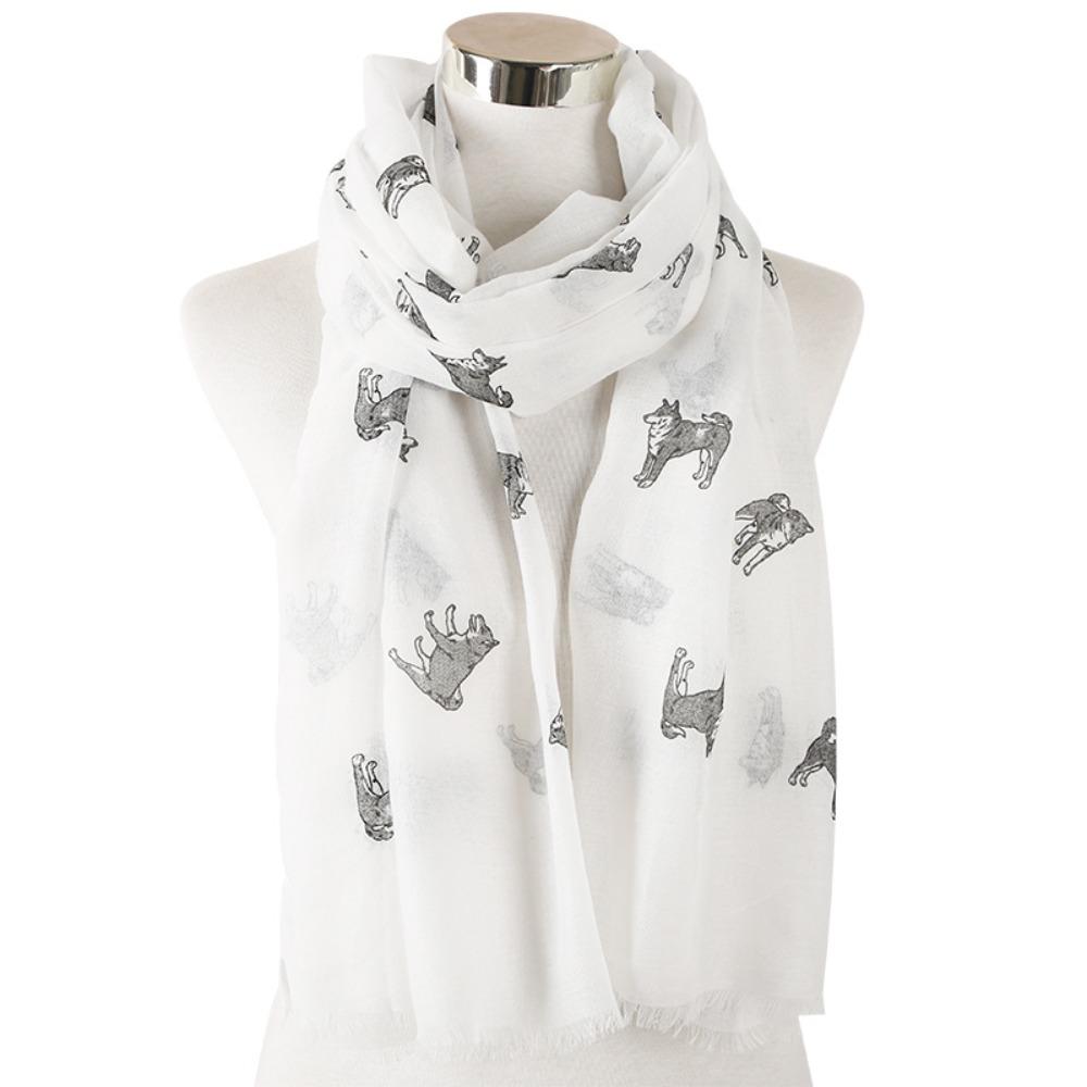 Soft Dog Print Scarf Polyester Puppy Shawl Wrap Creative Gift Animal Scarf