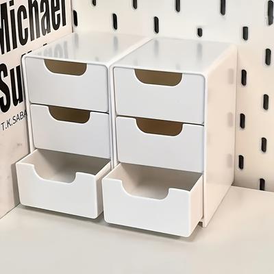 1 шт. Мини-настольный ящик для хранения с выдвижным ящиком - Белый Компактный пластиковый органайзер-лоток Подходит для домашнего офиса, ванной комнаты, рабочего стола - Многоящичный блок
