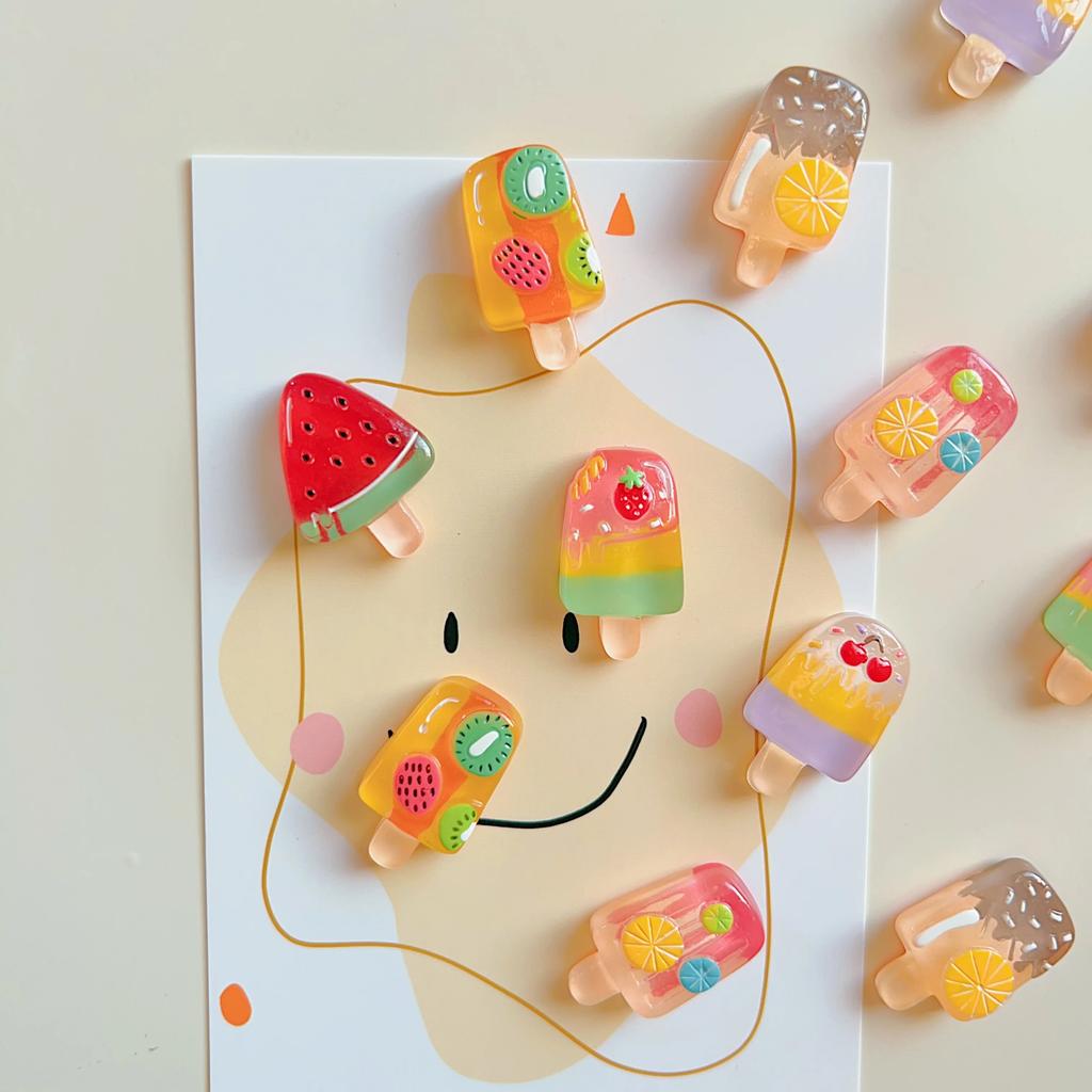 Набор из 6 магнитов на холодильник с фруктами и мороженым - Дизайны: клубника, арбуз