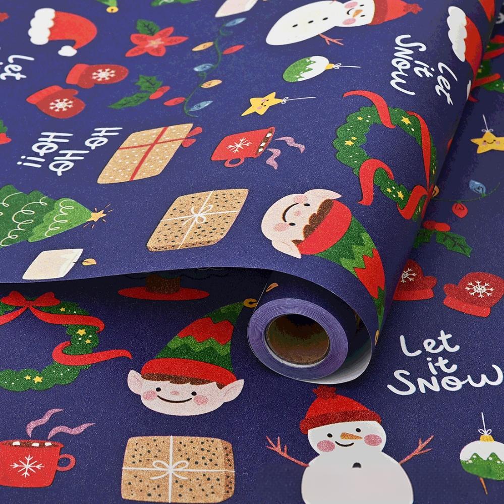 10M/roll Kraft Christmas Wrapping Paper Cartoon Santa Claus Elk Gift Box Packaging Material New Year Xmas Party Diy Decoration