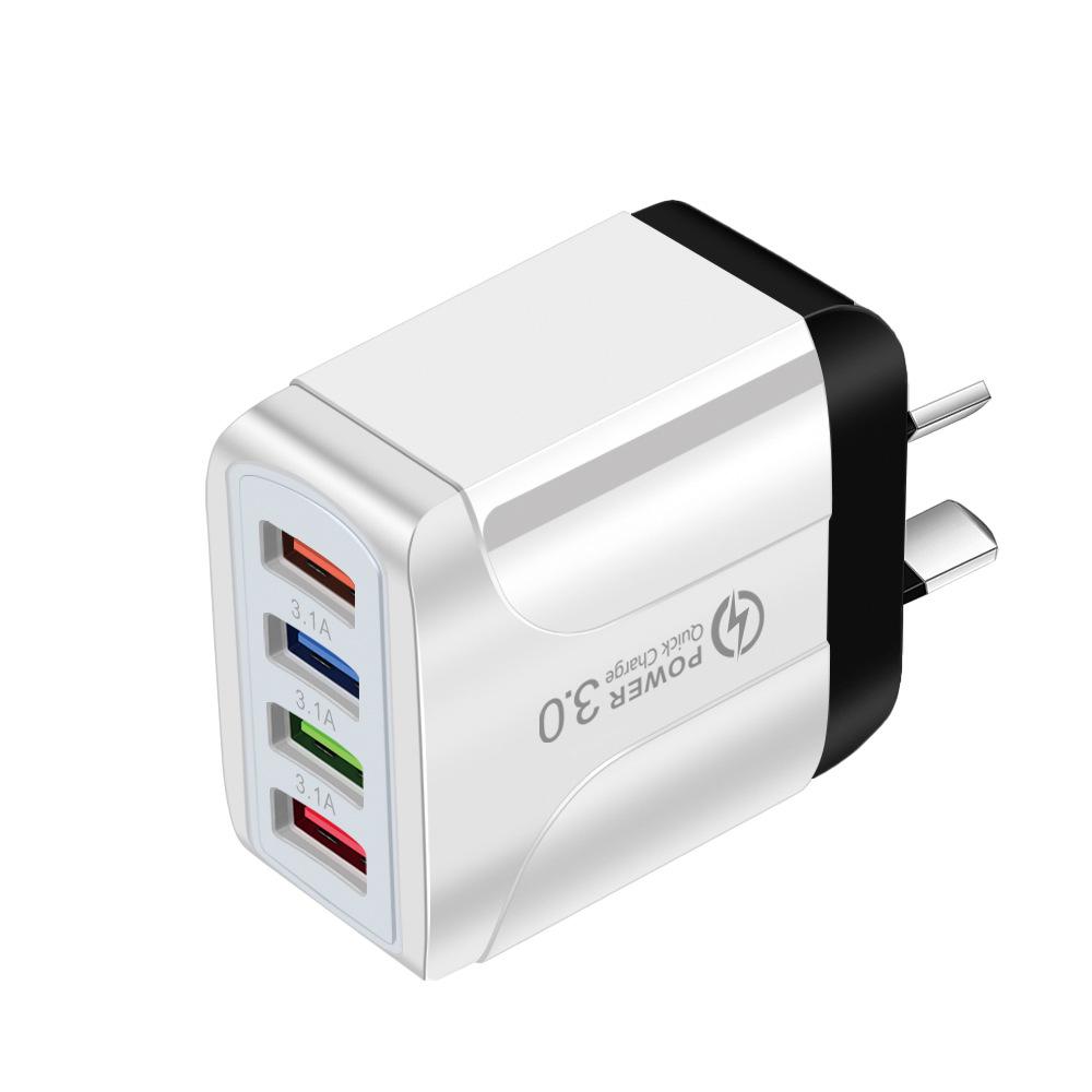 Цветное 4-портовое USB-зарядное устройство для путешествий 5 В / 2,4 А Быстрая зарядка - Австралийский стандарт