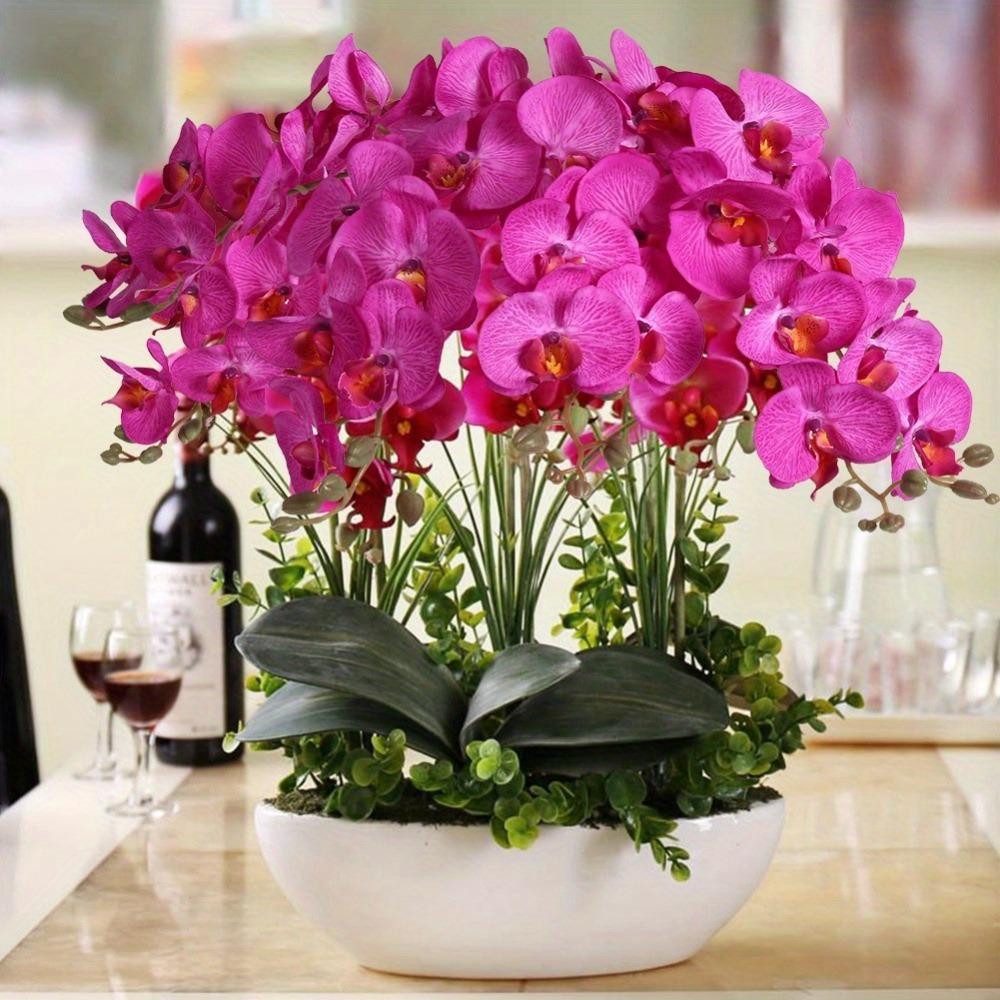 6 PCS Real Look Long Stem Artificial Flowers Faux Orchid Velvet Orchids 97cm Orchids Artificial Flowers for Tall Vase for Home Wedding Decoration