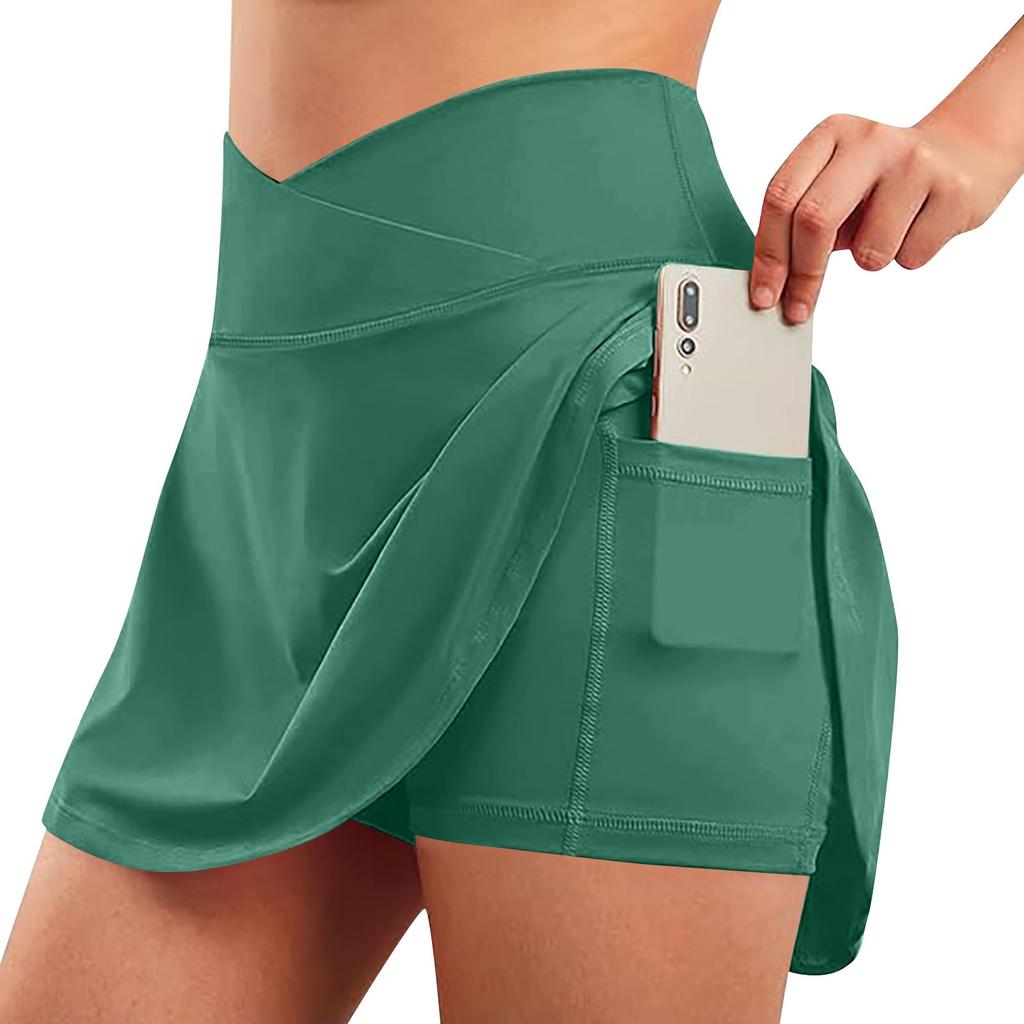Women's Casual High Waist Solid Color Short Half Skirt Sports Skirt Pleated Skirt