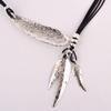 European & American Black Leather Feather Diamond Tassel Necklace - Multi-layer Women's Clavicle & Sweater Chain