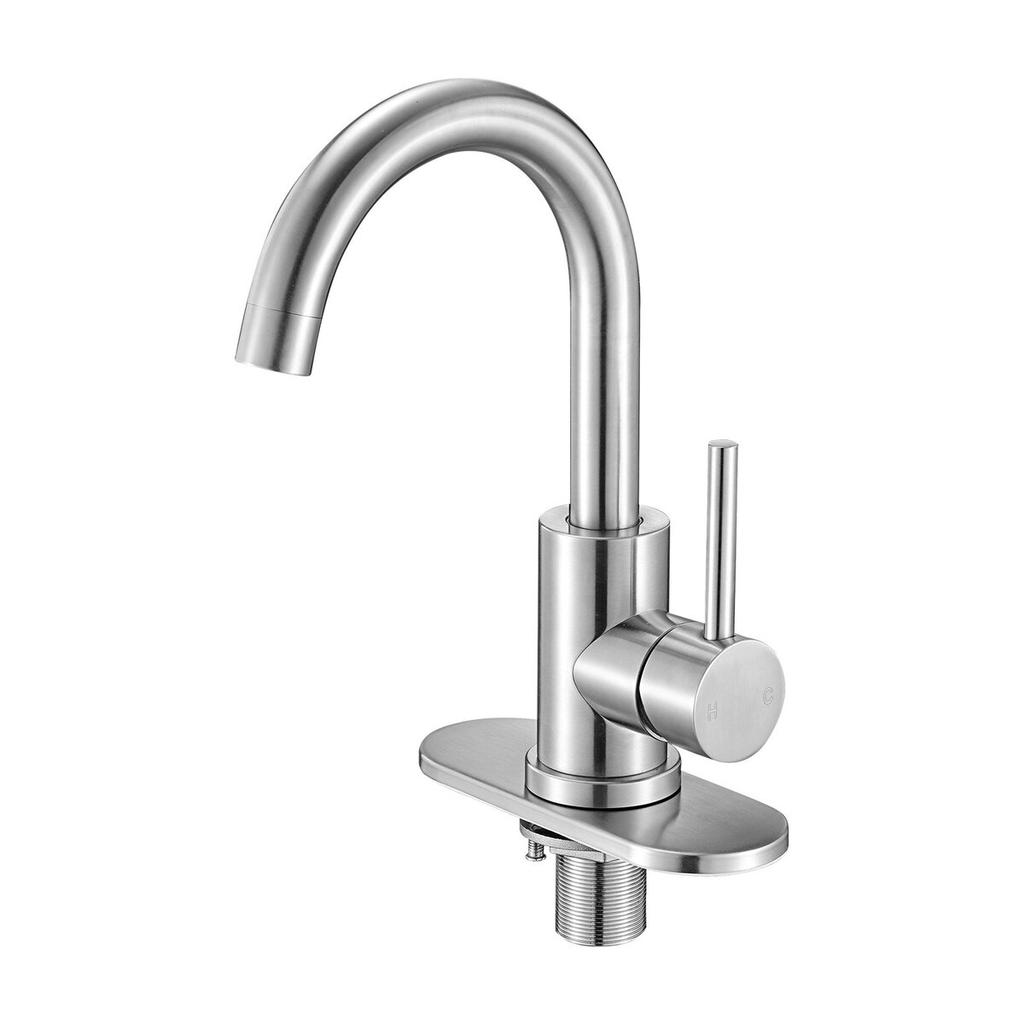 Single Handle Sink Faucet, Brushed Nickel Single Handle Bathroom Faucet, Kitchen Water Faucets with Anti-Splash Aerator, Suitable for Bathroom, RV,