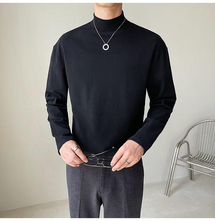 Мужская рубашка свободного кроя со средним вырезом в корейском стиле, белая водолазка на осень/зиму