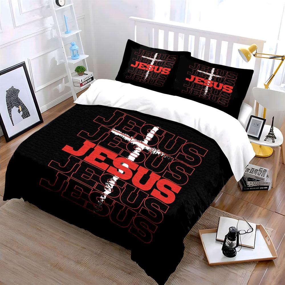 Jesus Cross Bold Design Bedding Duvet Cover Set Duvet Cover Pillowcases (1*Duvet Cover 2*Pillowcases, without duvet insert)