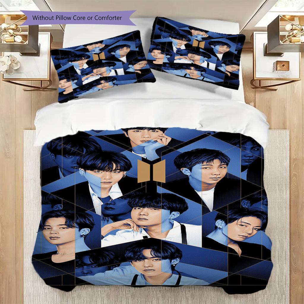 Bts Global Music Sensation Three-piece set (1 * duvet cover + 2 * pillowcase, without core) 2D Flat Christmas birthday gift Duvet cover and pillowcase