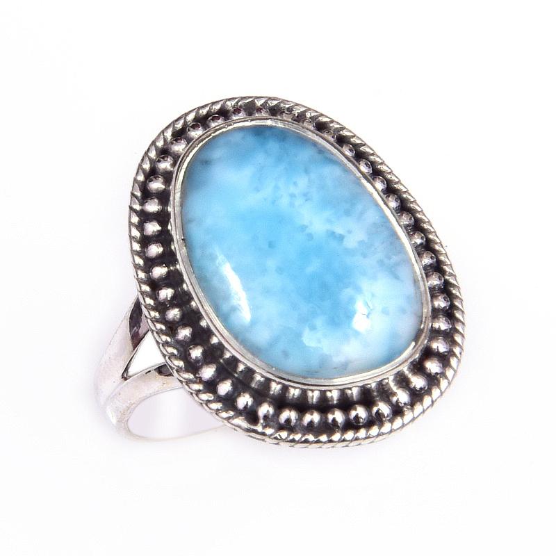 Подарочное кольцо из натурального стерлингового серебра 925 пробы с драгоценным камнем Ларимар S.7 E9V61