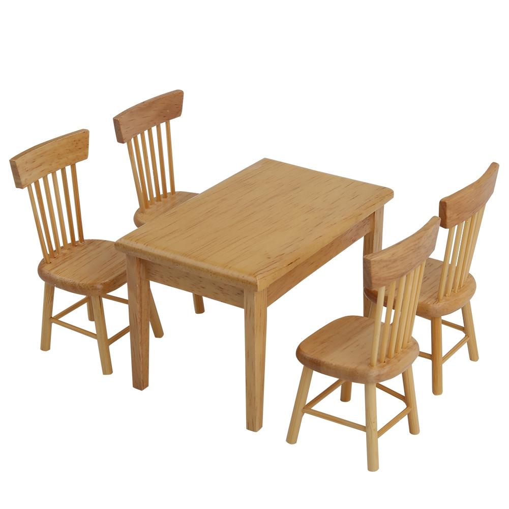 5шт. Обеденный стол, стул, модель набора 1:12 Миниатюрная мебель для кукольного домика Подарок ребенку (Цвет дерева)