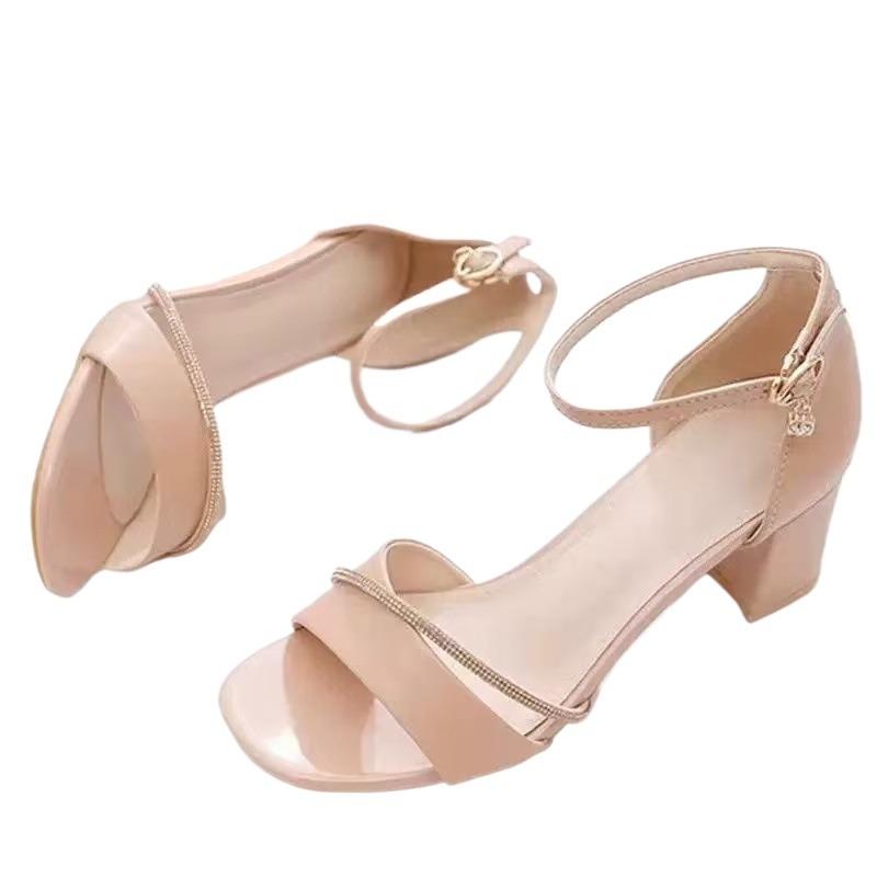 Модные женские босоножки на высоком каблуке 2025 лето новые высококлассные со стразами сказочные удобные с толстым каблуком женские римские сандалии