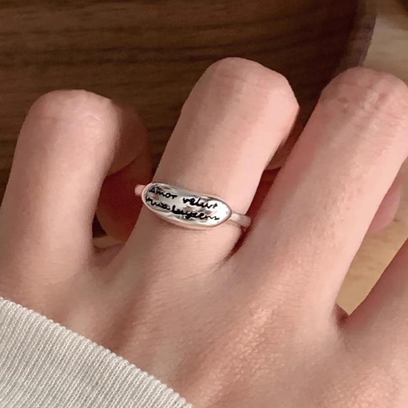 ANENJERY Открытое кольцо с буквами неправильной геометрической формы для женщин, модное простое металлическое кольцо, регулируемое
