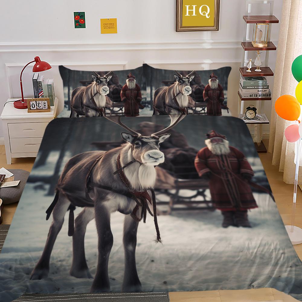 Рождественская карета, снежная сцена, 3D-принт, полиэстеровая наволочка, пододеяльник, набор из двух или трех предметов, можно