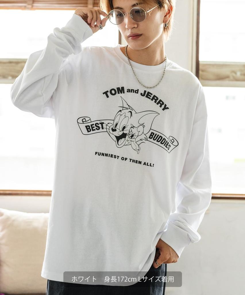 [IMPROVES] Casual [TOM & JERRY] Custom-made Buddies Oval Long Sleeve T-Shirt, Men's, Oatmeal