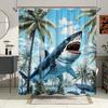 1 шт. Шторка для ванной «Атака акулы» - Дизайн с тропической пальмой и большой белой акулой, Сцена голубого неба и безмятежного озера, 180X180СМ