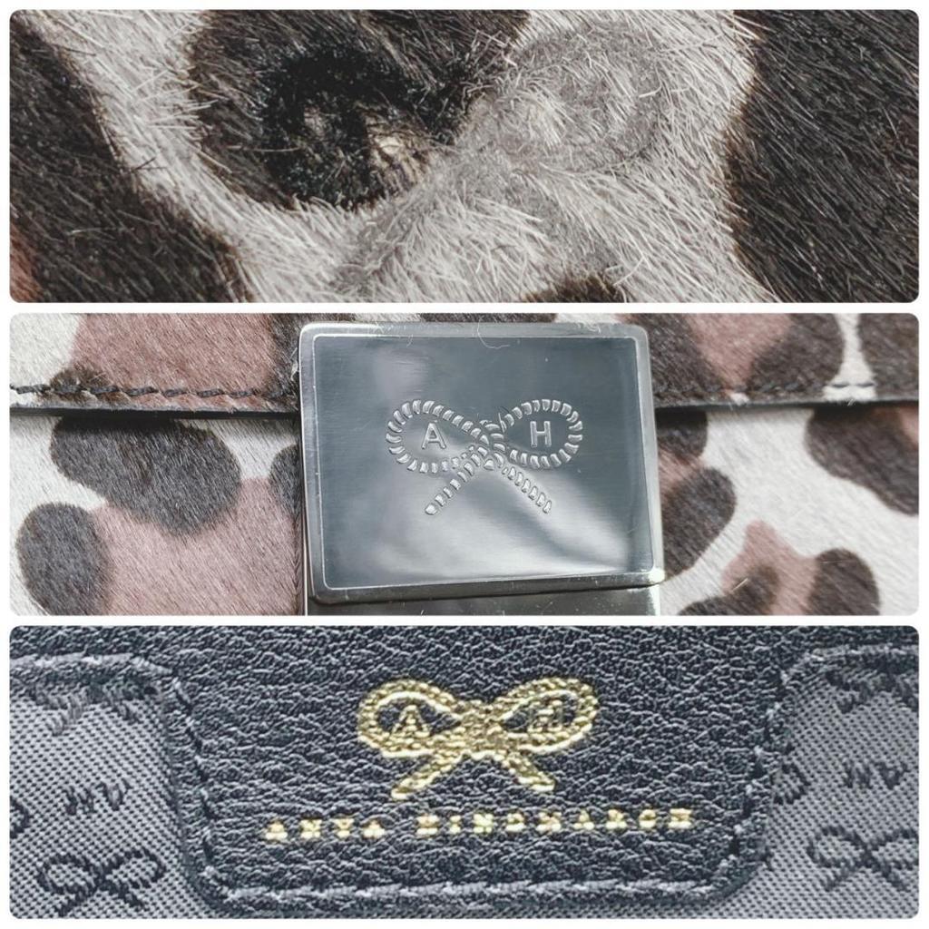 ANYA HINDMARCH Carker Unborn Calf Leopard Print Handbag Boston Bag Leather Grey Brand Tassel A4 Capacity Women's Logo Plate