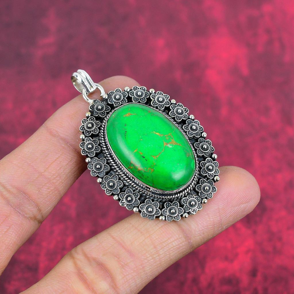 Кулон из зеленой меди и бирюзы, кулон из стерлингового серебра 925 пробы с драгоценными камнями, подвеска ручной работы, изумительное ювелирное украшение, подарок для нее