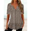 Trendy And Cool Women's Summer Loose V-neck Pullover Short-sleeved Button Printed T-shirt