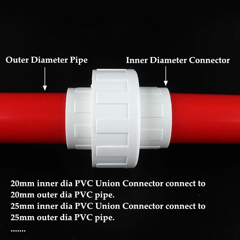 1PC I.D 20~63mm PVC Union Connector Aquarium Fish Tank Water Pipe Plastic Quick Fittings Irrigation Garden Watering Tube Adapter