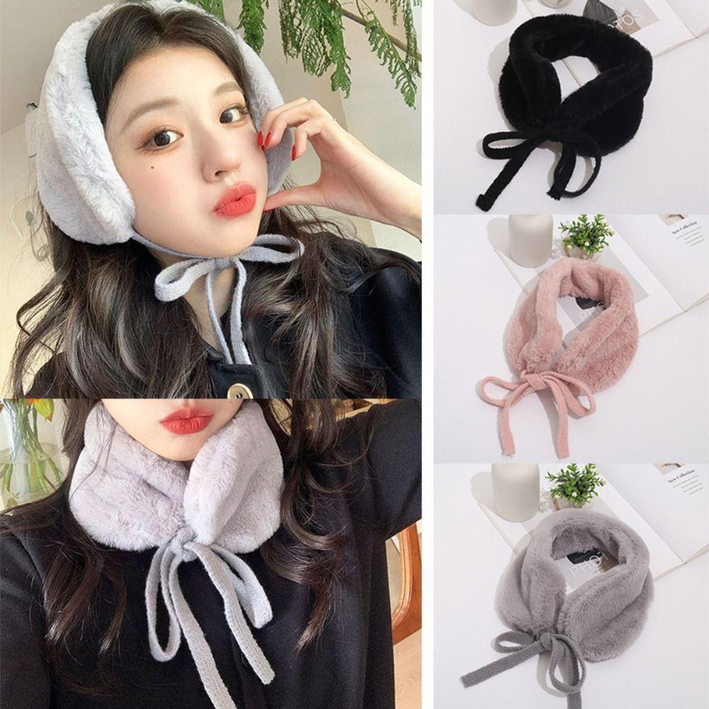 Plush Winter Small Scarf Thick Warm Neck Wrap New Tie Earmuffs