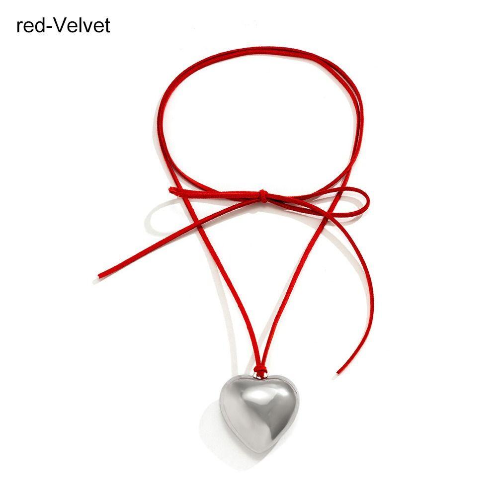 Gift Simple Wax Thread Necklace Heart Pendant Heart Shaped Necklace Neck Jewelry