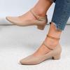 Spring Women's Heeled Shoes New Pionted Toe Shallow Chunky Heel Ankle Strap Single Shoes for Women Dress Office Ladies Pumps