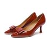 Fashion 2025 Hot Patent Leather Women Thin Heels Sexy Pumps Bow Chain Elegant High Heel Female Footwear Spring Wine Red Black 40